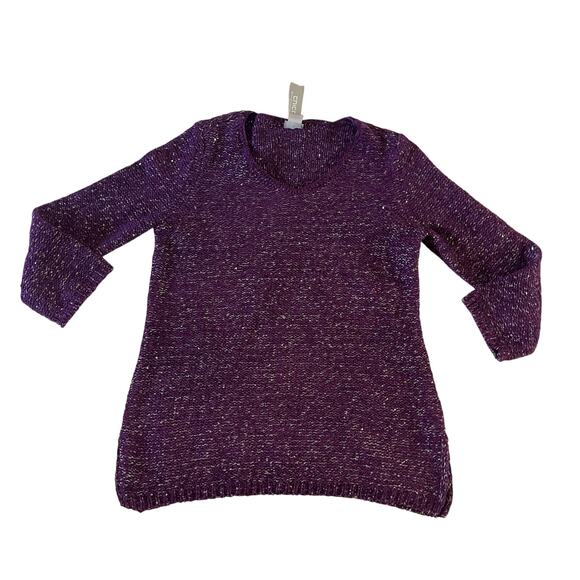 NWT Chicos Purple Sparkle Sequin Pullover Sweater Sz 0 / XS Casual Event - Picture 1 of 9
